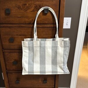 J. Crew Black and White Tote Bag with Striped Design